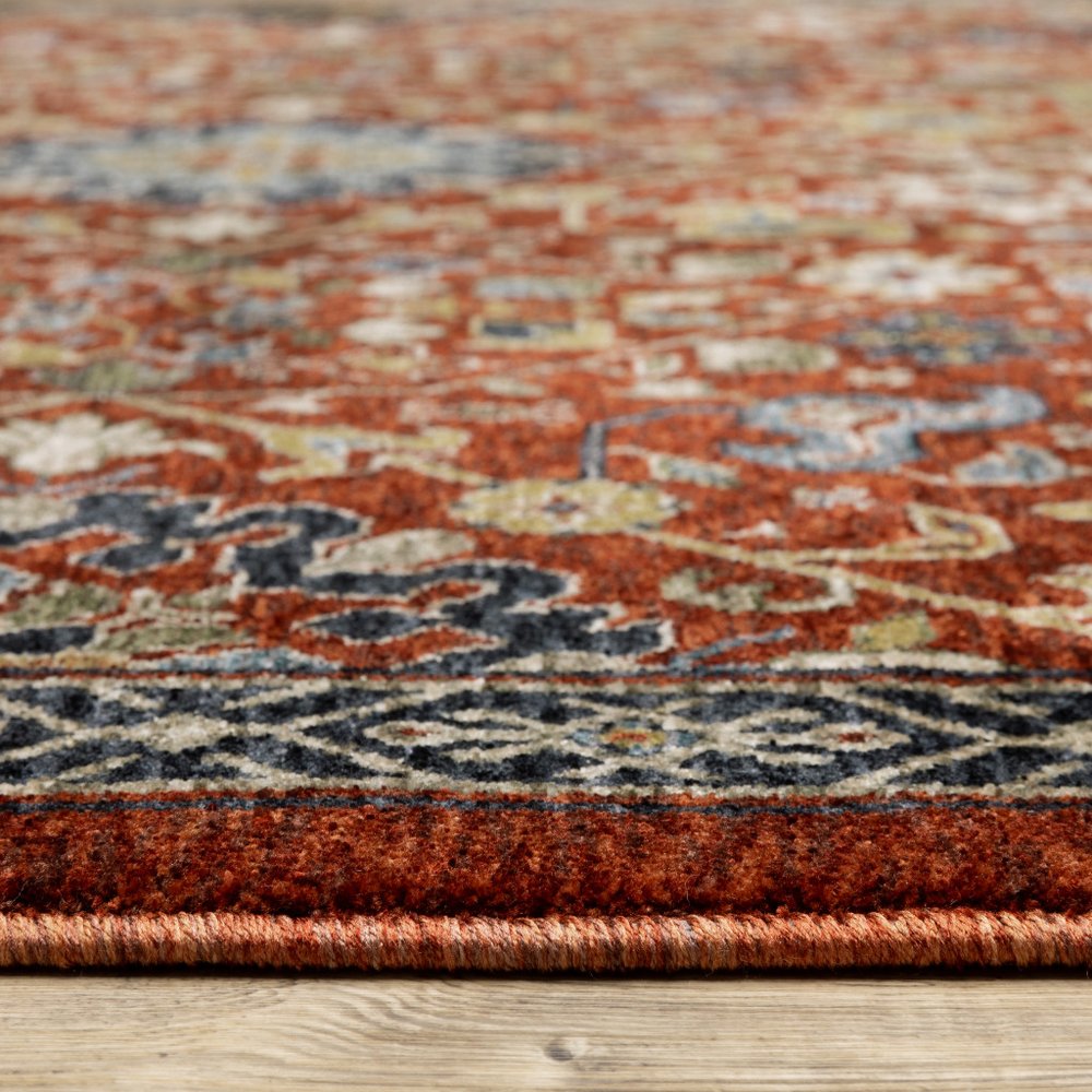 7' X 10' Red Yellow And Black Oriental Area Rug With Fringe