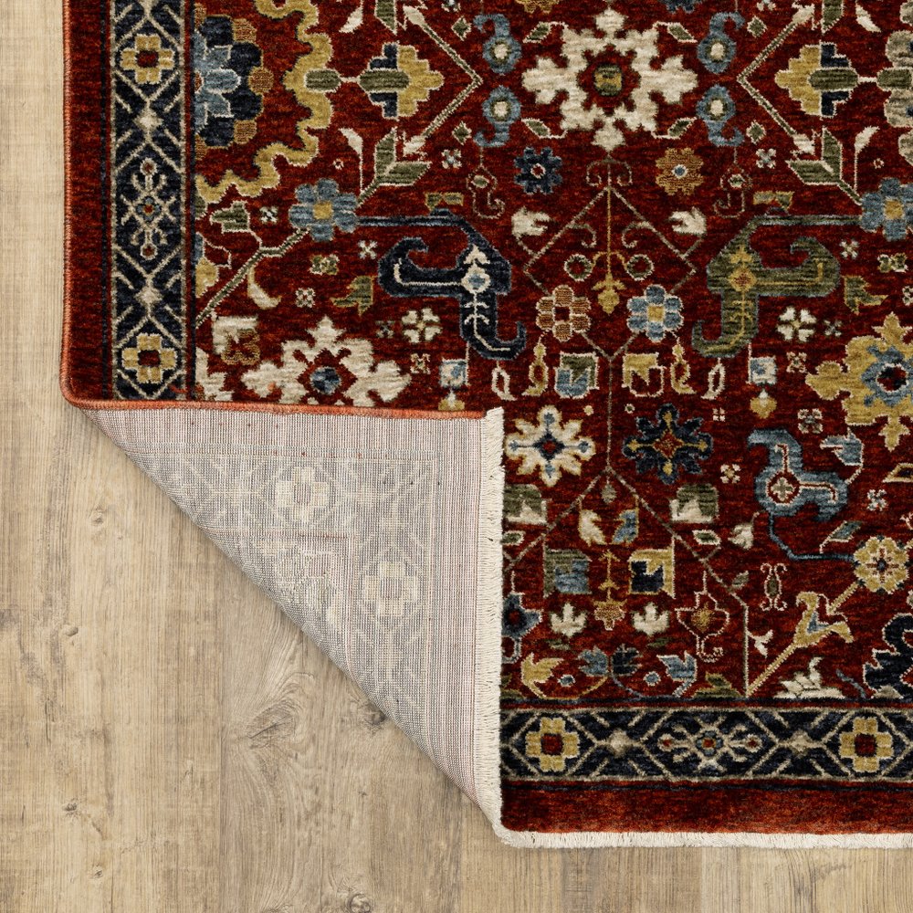7' X 10' Red Yellow And Black Oriental Area Rug With Fringe