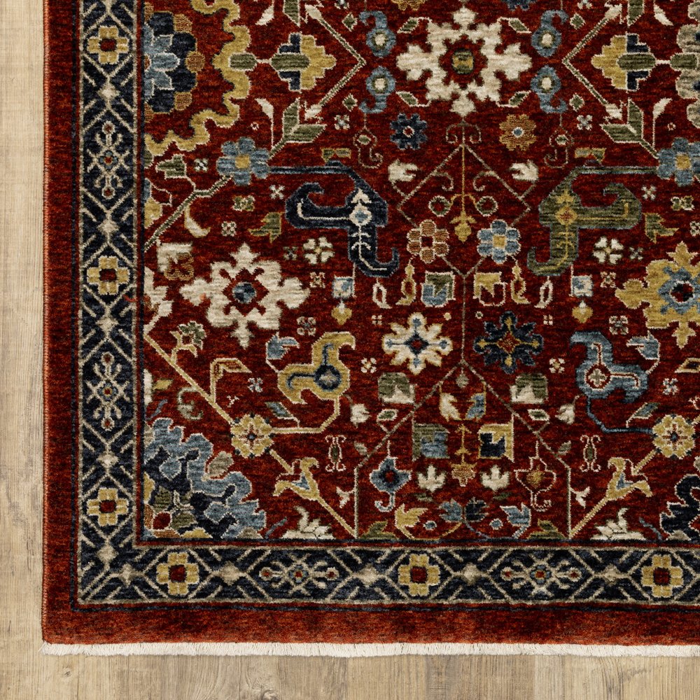 7' X 10' Red Yellow And Black Oriental Area Rug With Fringe