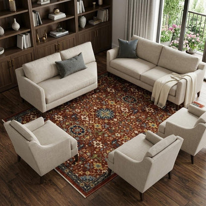 8' X 11' Red Yellow And Black Oriental Area Rug With Fringe