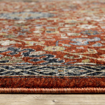 8' X 11' Red Yellow And Black Oriental Area Rug With Fringe