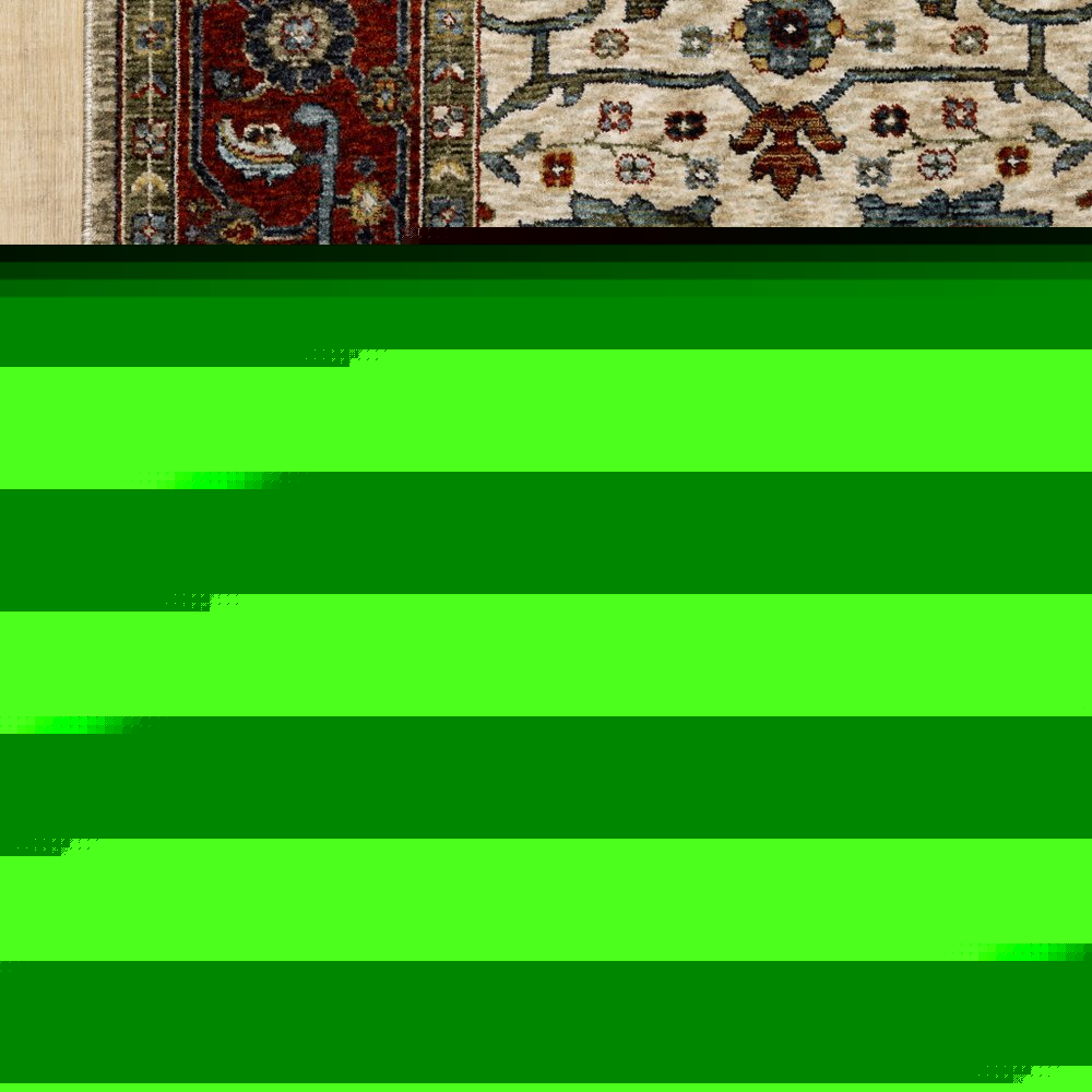 3' X 5' Ivory Red Green Grey Blue And Navy Oriental Power Loom Stain Resistant Area Rug With Fringe