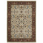 5' X 8' Ivory Red Green Grey Blue And Navy Oriental Power Loom Stain Resistant Area Rug With Fringe