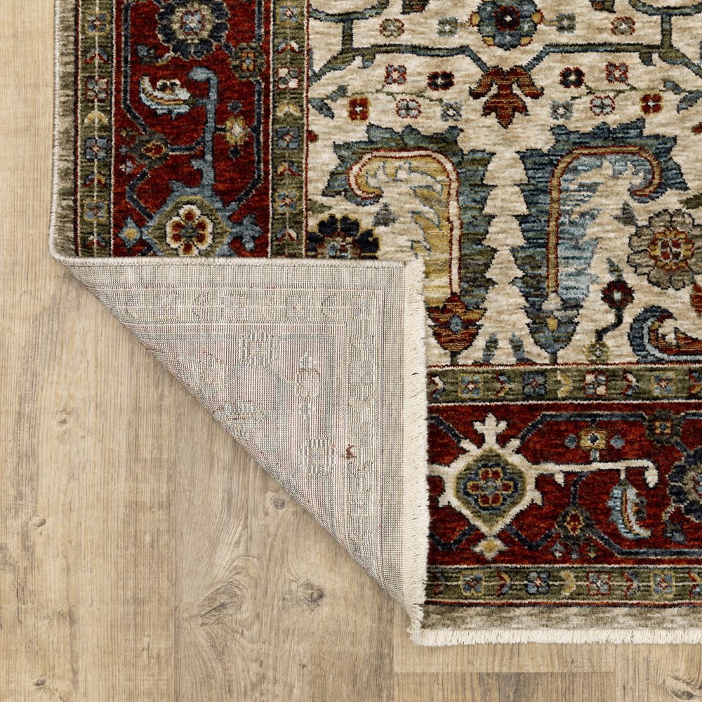 7' X 10' Ivory And Red Oriental Area Rug With Fringe