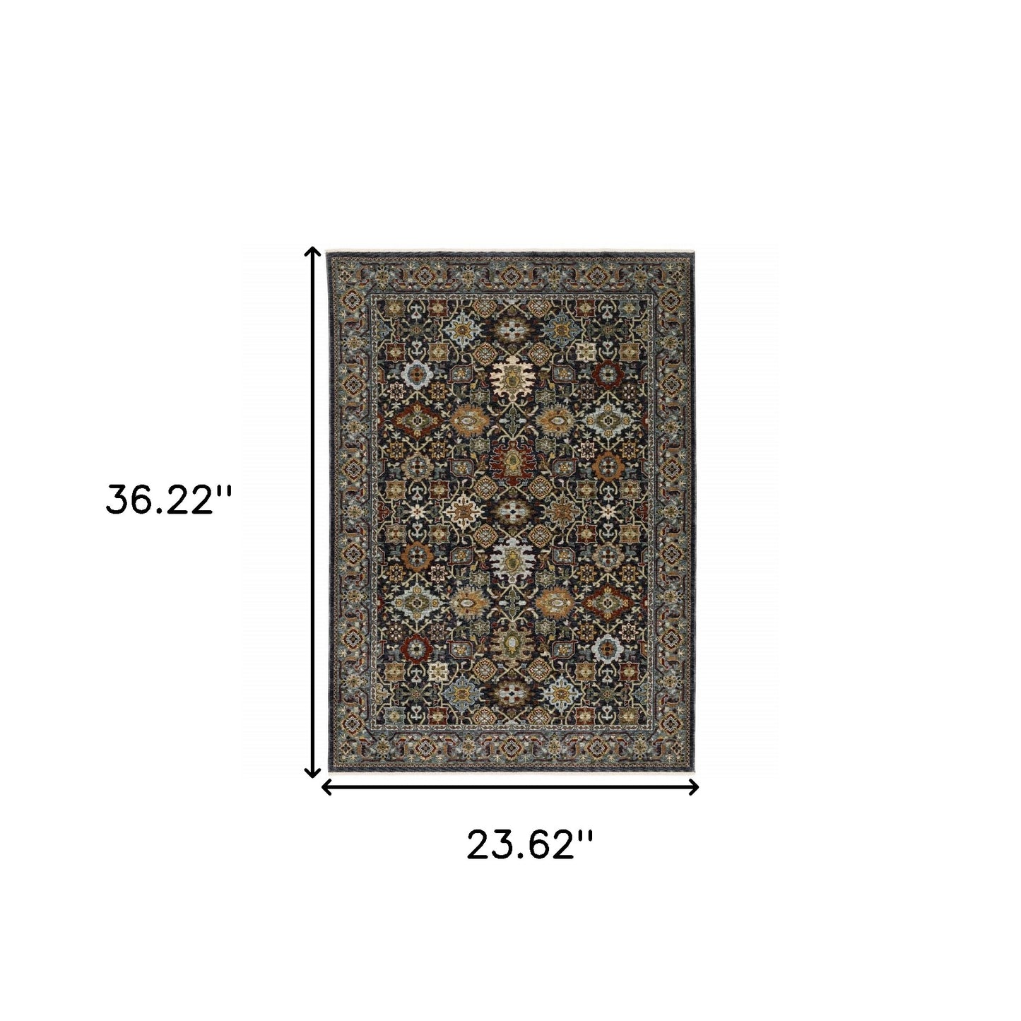 2' X 3' Blue Red Beige Orange Green And Rust Oriental Power Loom Stain Resistant Area Rug With Fringe