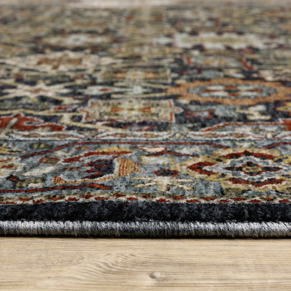 2' X 3' Blue Red Beige Orange Green And Rust Oriental Power Loom Stain Resistant Area Rug With Fringe