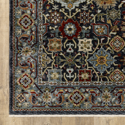 2' X 3' Blue Red Beige Orange Green And Rust Oriental Power Loom Stain Resistant Area Rug With Fringe