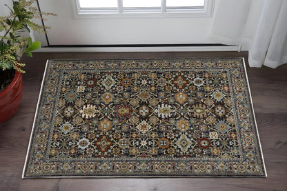 3' X 5' Blue Red Beige Orange Green And Rust Oriental Power Loom Stain Resistant Area Rug With Fringe