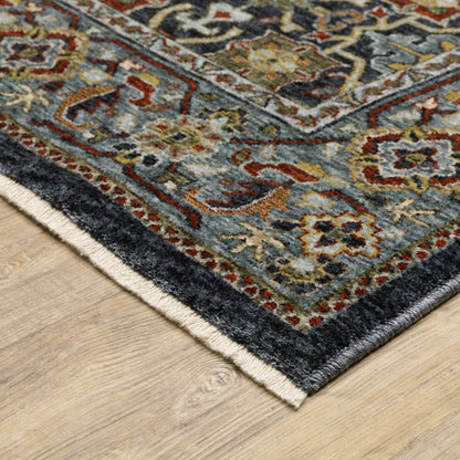 5' X 8' Blue Red Beige Orange Green And Rust Oriental Power Loom Stain Resistant Area Rug With Fringe