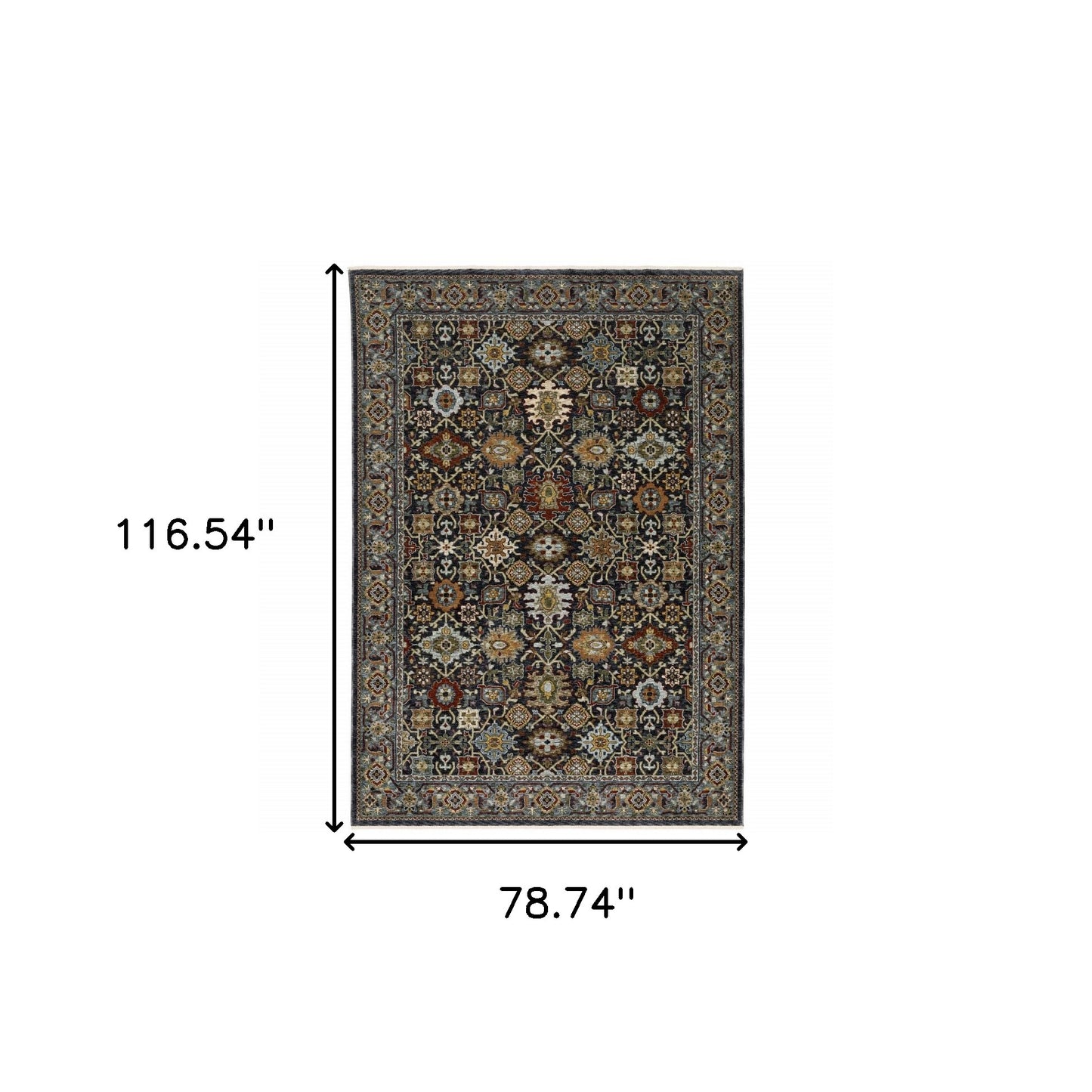 7' X 10' Blue and Beige Oriental Power Loom Area Rug With Fringe