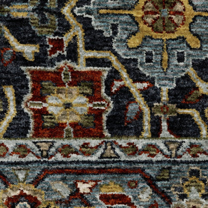 7' X 10' Blue And Beige Oriental Area Rug With Fringe