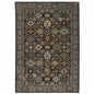 8' X 11' Blue And Beige Oriental Area Rug With Fringe