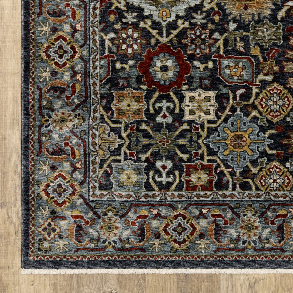 8' X 11' Blue And Beige Oriental Area Rug With Fringe