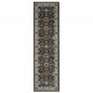 2' X 8' Blue And Beige Oriental Power Loom Runner Rug With Fringe