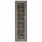 2' X 8' Blue And Beige Oriental Power Loom Runner Rug With Fringe