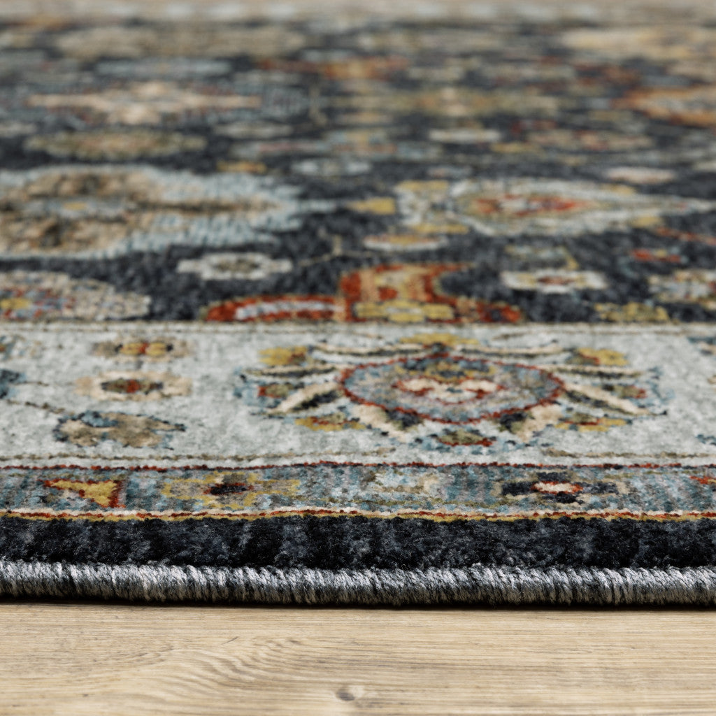 2' X 8' Blue And Beige Oriental Power Loom Runner Rug With Fringe