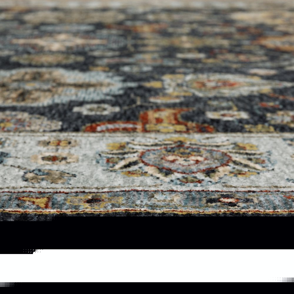 2' X 8' Blue And Beige Oriental Power Loom Runner Rug With Fringe