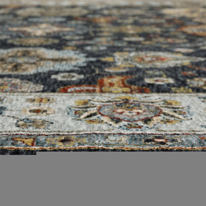 2' X 8' Blue And Beige Oriental Power Loom Runner Rug With Fringe