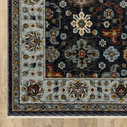 2' X 8' Blue And Beige Oriental Power Loom Runner Rug With Fringe