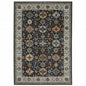 3' X 5' Blue Red Beige Yellow Grey Rust And Gold Oriental Power Loom Stain Resistant Area Rug With Fringe