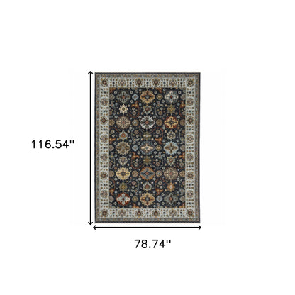 6' X 9' Blue Red Beige Yellow Grey Rust And Gold Oriental Power Loom Stain Resistant Area Rug With Fringe