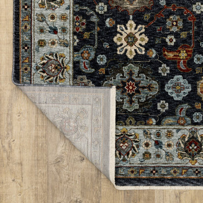 7' X 10' Blue And Beige Oriental Area Rug With Fringe