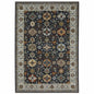 8' X 11' Blue And Beige Oriental Area Rug With Fringe