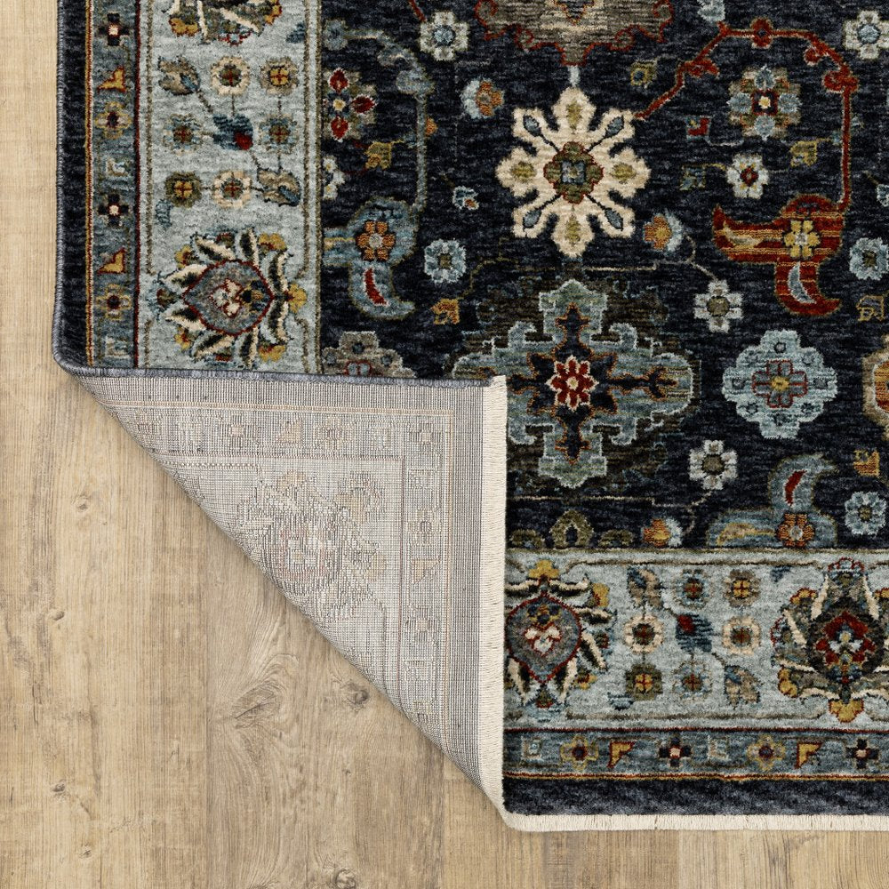 8' X 11' Blue And Beige Oriental Area Rug With Fringe
