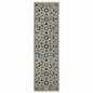 8' Blue And Ivory Oriental Power Loom Runner Rug With Fringe
