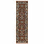 2' X 8' Red Blue Ivory Gold And Navy Oriental Power Loom Stain Resistant Runner Rug With Fringe