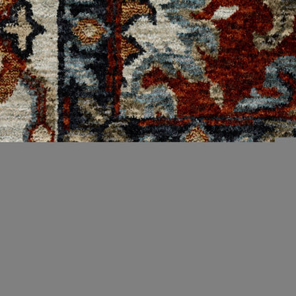 2' X 3' Red Blue Ivory Gold And Navy Oriental Power Loom Stain Resistant Area Rug With Fringe