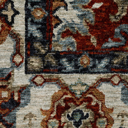 7' X 10' Red Ivory And Orange Oriental Area Rug With Fringe