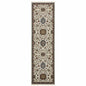2' X 8' Beige Rust Red Blue Gold And Grey Oriental Power Loom Stain Resistant Runner Rug With Fringe