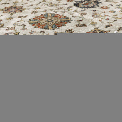 2' X 8' Beige Rust Red Blue Gold And Grey Oriental Power Loom Stain Resistant Runner Rug With Fringe