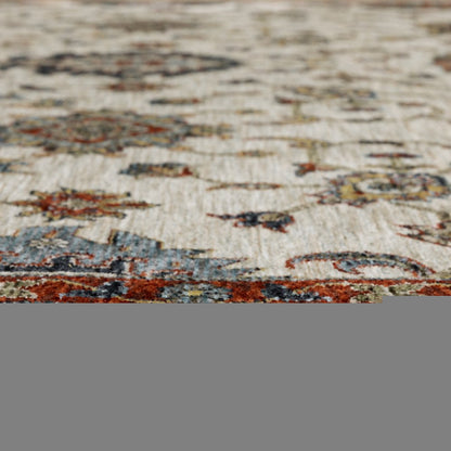 2' X 3' Ivory Grey Rust Red Gold And Shades Of Blue Oriental Power Loom Stain Resistant Area Rug With Fringe