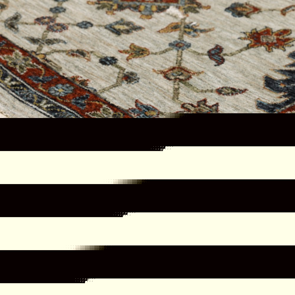 5' X 8' Beige Rust Red Blue Gold And Grey Oriental Power Loom Stain Resistant Area Rug With Fringe