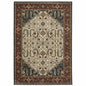3' X 5' Ivory Beige Red Blue Gold Green And Navy Oriental Power Loom Stain Resistant Area Rug With Fringe