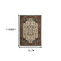 7' X 10' Ivory Red And Green Oriental Area Rug With Fringe
