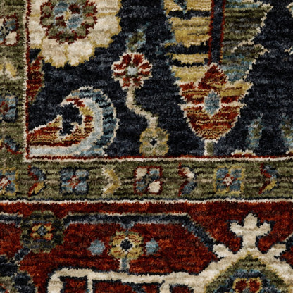 7' X 10' Ivory Red And Green Oriental Area Rug With Fringe