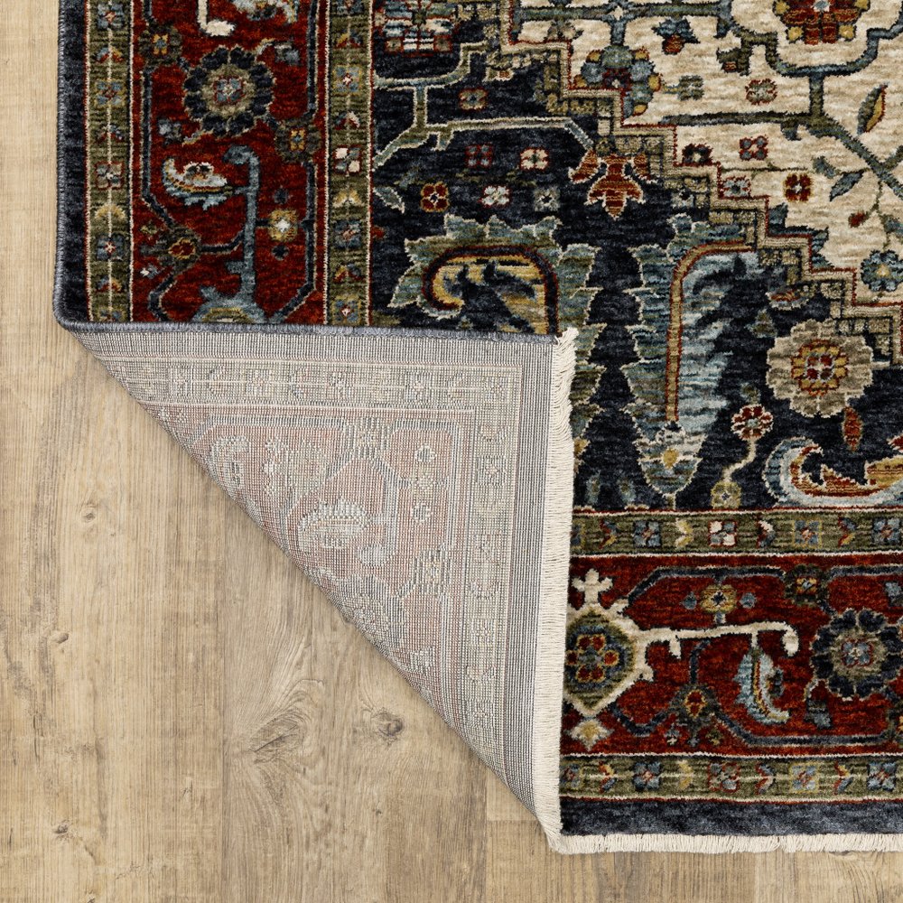 8' X 11' Ivory Red And Green Oriental Area Rug With Fringe