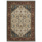10' X 13' Ivory Beige Red Blue Gold Green And Navy Oriental Power Loom Stain Resistant Area Rug With Fringe