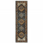 2' X 8' Blue And Beige Oriental Power Loom Runner Rug With Fringe