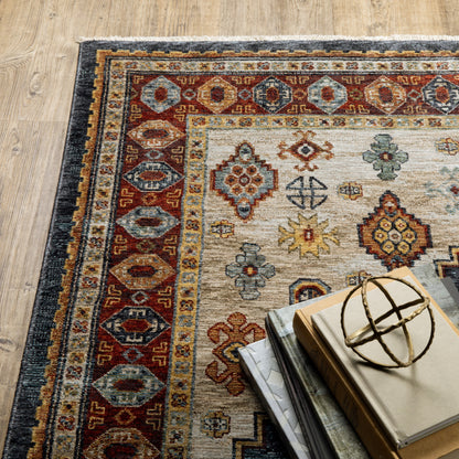 2' X 8' Blue And Beige Oriental Power Loom Runner Rug With Fringe