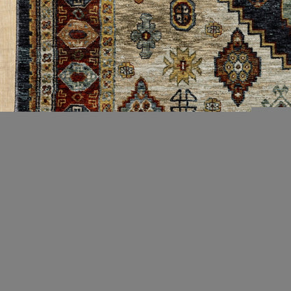 3' X 5' Blue Red Beige Orange Gold And Tan Oriental Power Loom Stain Resistant Area Rug With Fringe