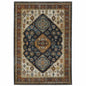 10' X 13' Blue Red Beige Orange Gold And Tan Oriental Power Loom Stain Resistant Area Rug With Fringe