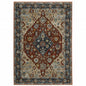 2' X 3' Blue Beige Tan Brown Gold And Rust Red Oriental Power Loom Stain Resistant Area Rug With Fringe