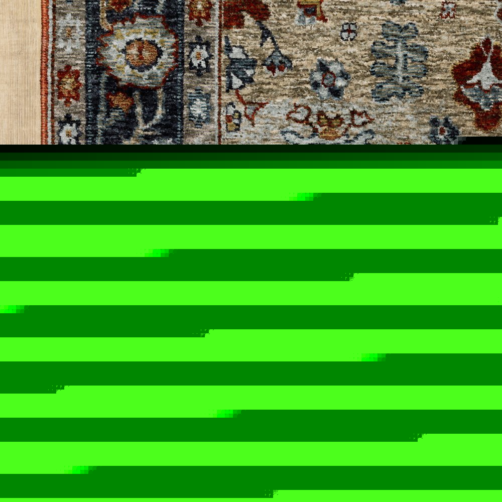 5' X 8' Blue Beige Tan Brown Gold And Rust Red Oriental Power Loom Stain Resistant Area Rug With Fringe