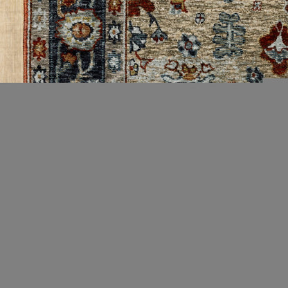 5' X 8' Blue Beige Tan Brown Gold And Rust Red Oriental Power Loom Stain Resistant Area Rug With Fringe