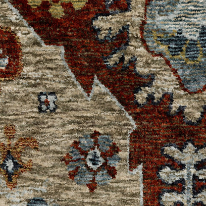 7' X 10' Red And Blue Oriental Area Rug With Fringe