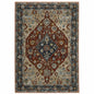 8' X 11' Red And Blue Oriental Area Rug With Fringe